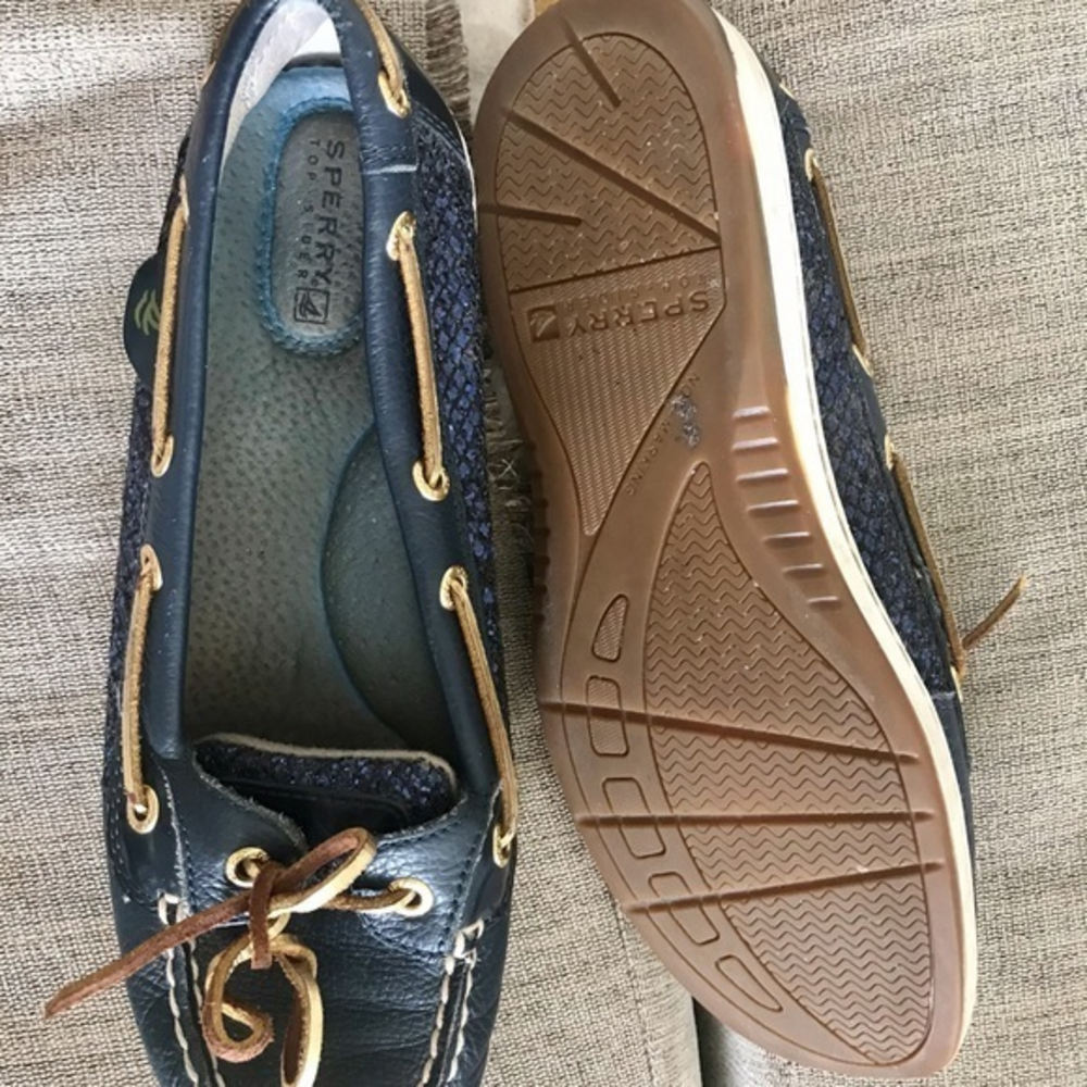 Sperry Top Sider Navy Glitter Loafer‎ 8.5 EUC
